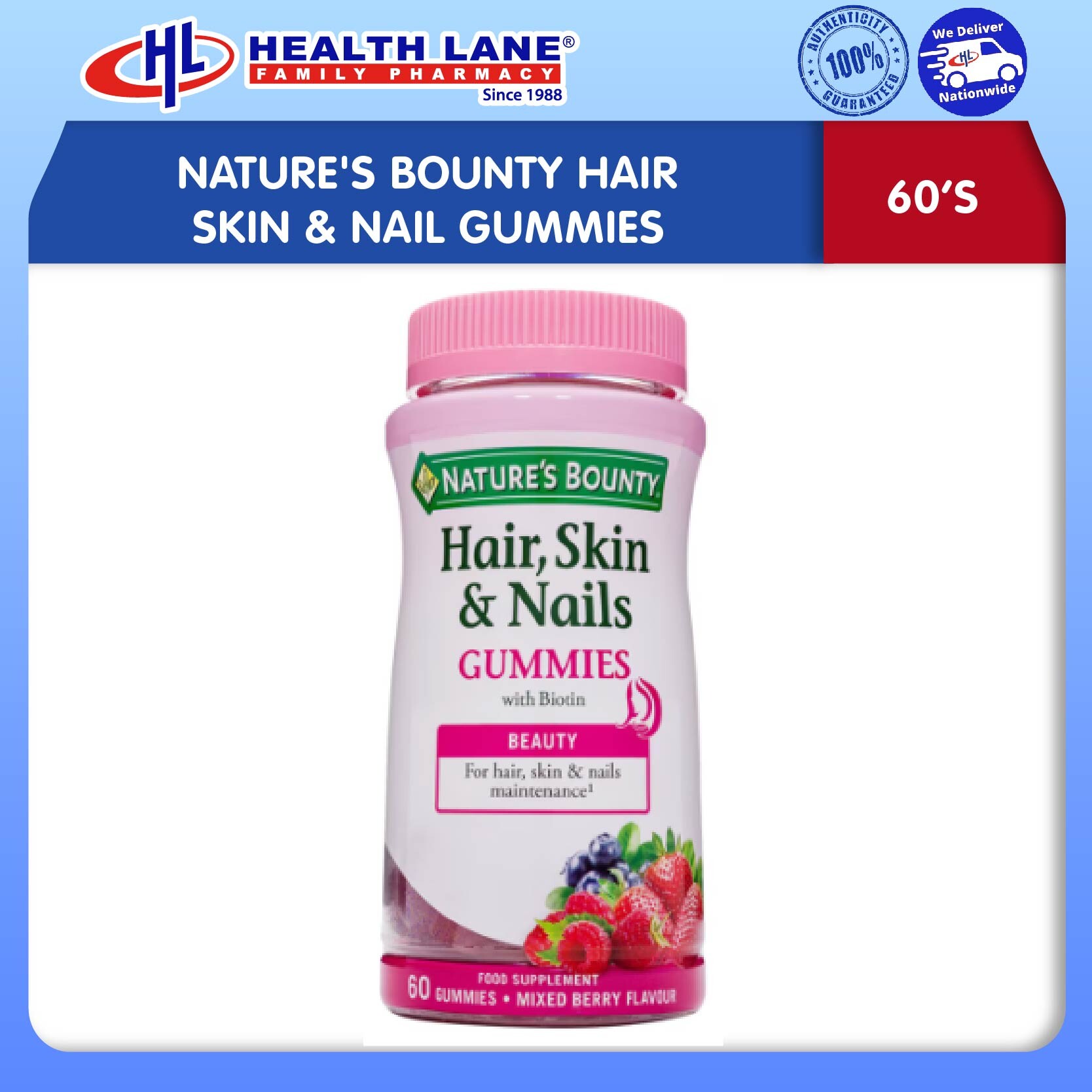 NATURE'S BOUNTY RAMBUT KULIT & NAIL GUMMIES (60'S)